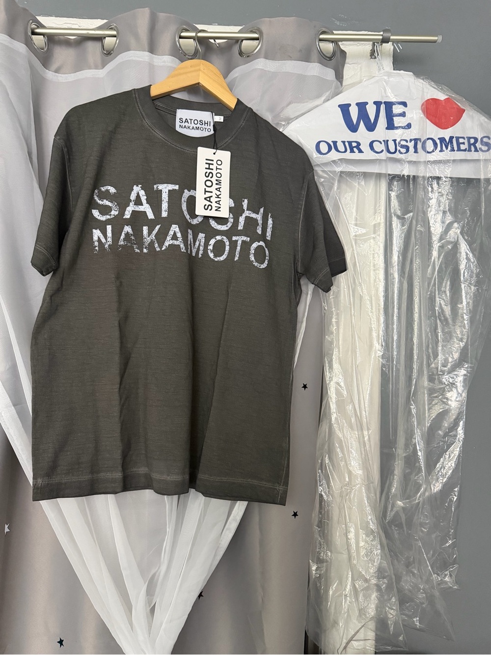Satoshi Nakamoto Graphic Tee - Gray with White Print, 100% Cotton